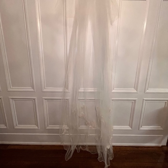 Antique Cathedral Veil made of Tulle and Lace with Blusher - Picture 1 of 4